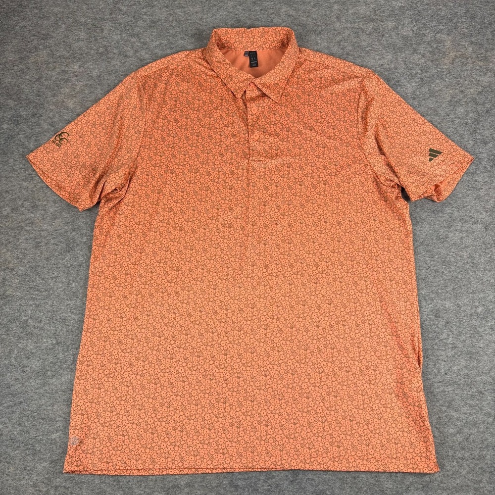 Adidas Polo Shirt Floral Clarksville Country Club TN Logo Orange Mens Large L